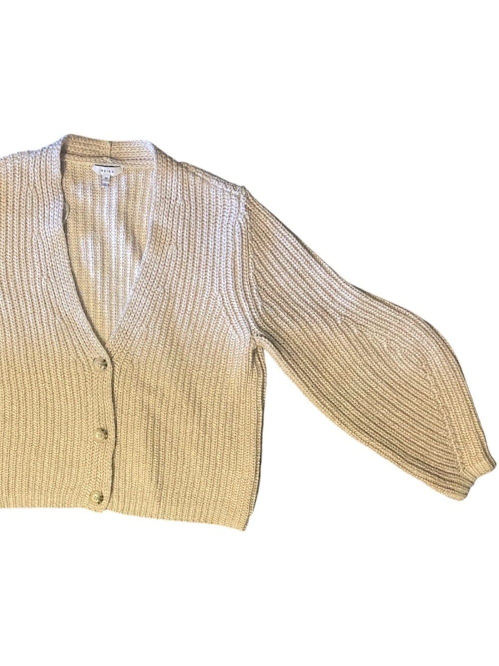REISS knit cardigan wool cotton cable knit chunky oatmeal color medium oversized